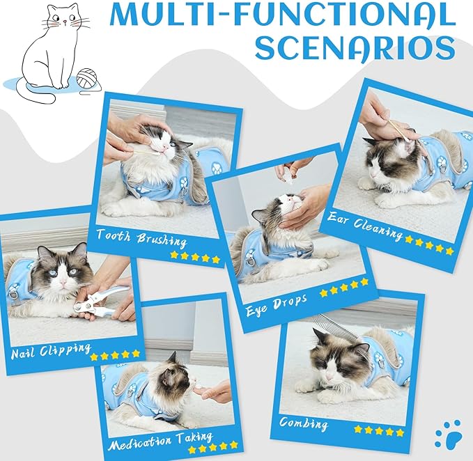 Supet Cat Grooming Hammock, Self-Adhesive Cat Nail Clipper Hammock, Soft Fabric Cat Wrap for Cutting Nails, Quickly Calm Down for Medicine, Teeth Brushing, Ear Cleaning-Mewly Pet