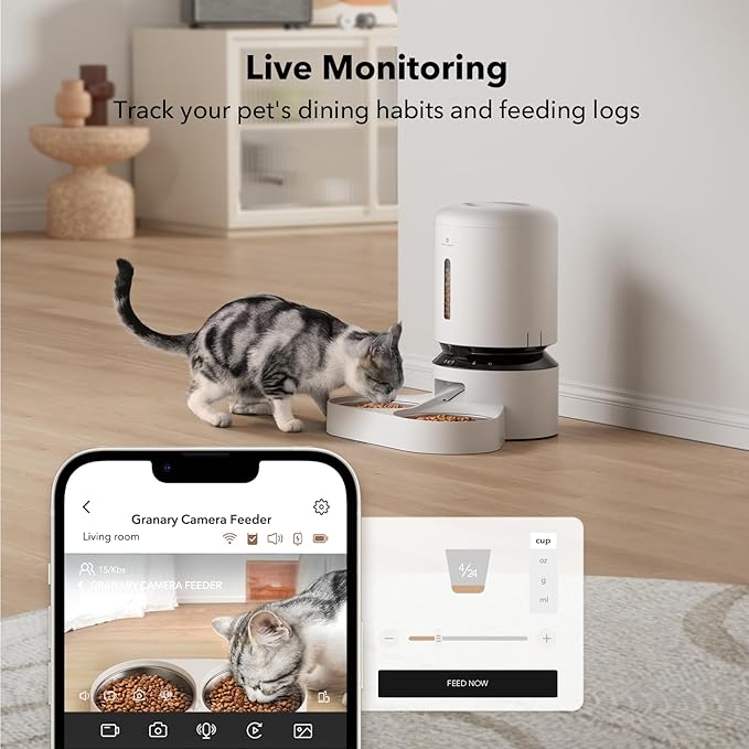 PETLIBRO Automatic Cat Feeder with Camera for Two Cats, 1080P HD Video with Night Vision, 5G WiFi Pet Feeder with Phone APP Control, 2-Way Audio for Cat & Dog, Low Food & Motion & Sound Alerts-Mewly Pet