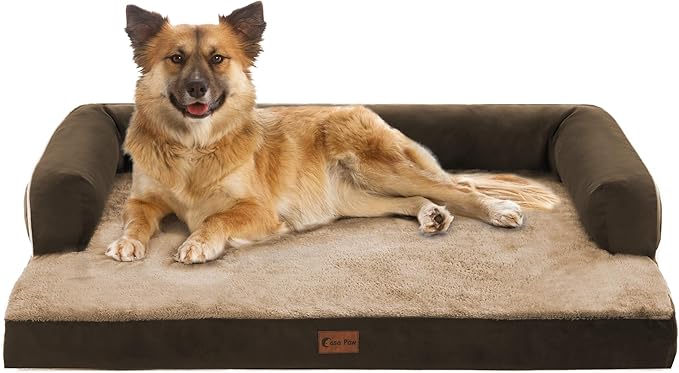 Orthopedic Dog Beds for Large Dogs, Waterproof Dog Beds, Egg-Crate Foam Dogs Couch Beds, Comfy Bolster Pet Bed with Removable Washable Cover, Nonskid Bottom (Large,Brown)-Mewly Pet