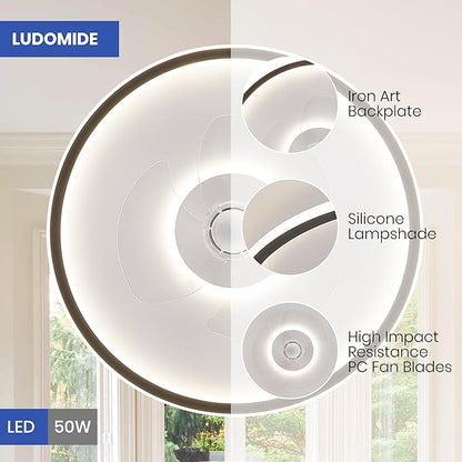20" Flush Mount Ceiling Fan with Lights and Remote, 6 Wind Speeds, Dimmable LED for Bedroom, Kids Room and Living Room