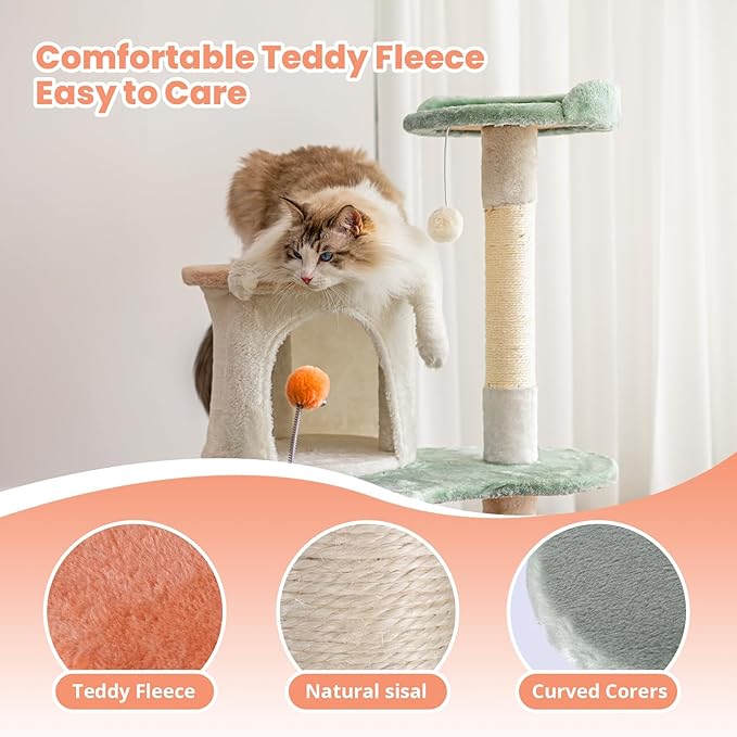 HYABi 63-inch Cat Tree for Large Cats, Multi-Level Flower Tower with Condo, Sisal Scratching Posts & Toy Balls, Sturdy & Safe Indoor Playhouse-Mewly Pet