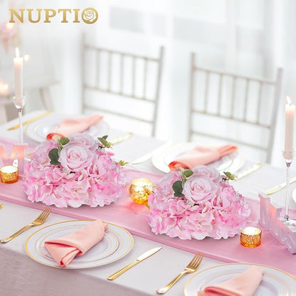 NUPTIO Flower Balls Flowers for Centerpieces: 10 Pcs 11.8 inch Diam Pink Artificial Rose Fake Flower Arrangement Bouquet for Wedding Party Tables Decorations