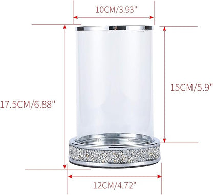 Pillar Candle Holders set of 2,Hurricane Candle Holders for Pillar Candle,Glass Candle Holder for Coffee Dining Table, Wedding, Christmas, Halloween, Home Decoration,Silver Candle Holders