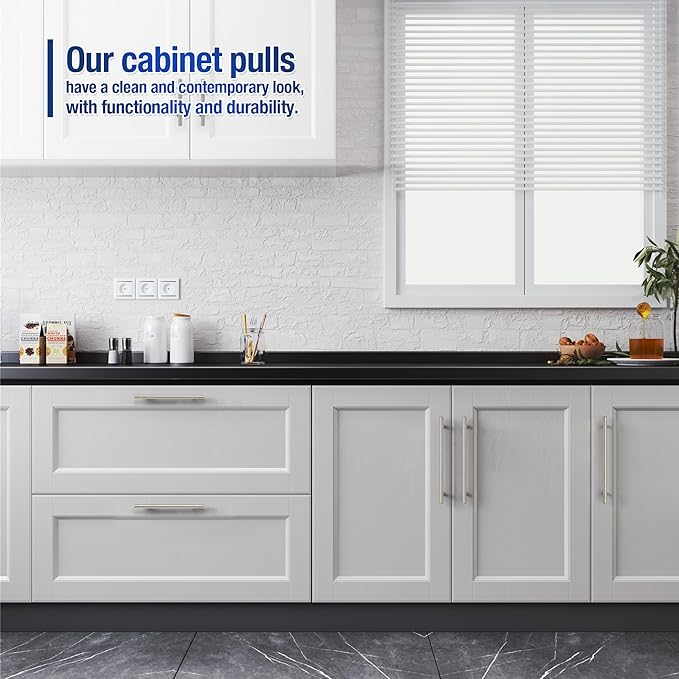 JOY DECOR 10 Pack Cabinet Handles, Brushed Nickel Cabinet Pulls, 4 in Hole Center Kitchen Cabinet Handles, Stainless Steel T Bar Handles for Dresser Drawers