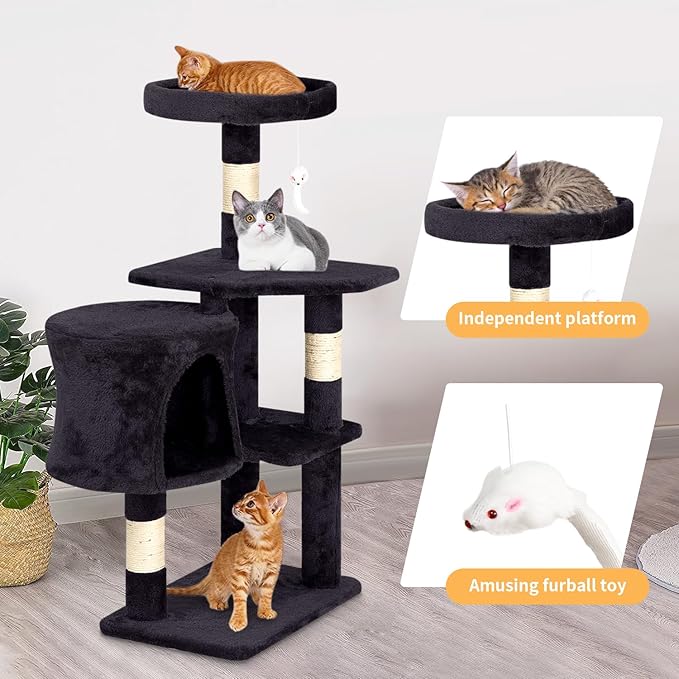 BestPet Cat Tree 36 inch Tall Scratching Toy Activity Centre Cat Tower Cat Condo Multi-Level Furniture Scratching Posts for Indoor Cats,Dark Gray-Mewly Pet