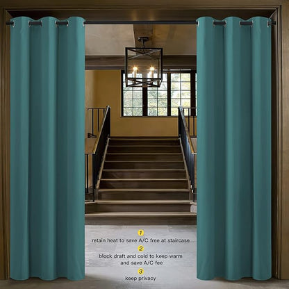 NICETOWN Privacy Room Divider Curtains for Doorway Keep Heat Out Blackout Insulated Closet Door Curtain for Bedroom Sliding Air Conditioner Cover Screen (Sea Teal, 1 Panel, 5ft Wide x 8ft Long)