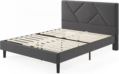 ZINUS Judy Upholstered Platform Bed Frame, Mattress Foundation, Wood Slat Support, No Box Spring Needed, Eco Friendly WonderBox (TM), Easy Assembly, Dark Grey, Queen