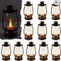 12Pcs Mini Lantern Decorative with Flickering LED Candle, 6Inch Small Western Lantern for Table Centerpiece, Vintage Hanging Candle Holders for Western Halloween Camping Party Decor (Brown)