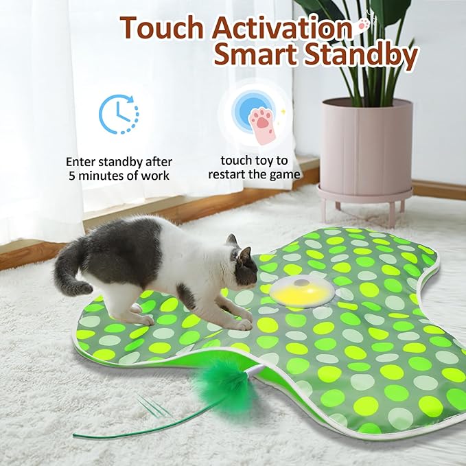 Interactive Cat Toy, Automatic Cat Toys for Indoor Cats, Hide and Seek Cat Toy with Motion Activated, Moving Feather, Chirping, USB Rechargeable-Mewly Pet