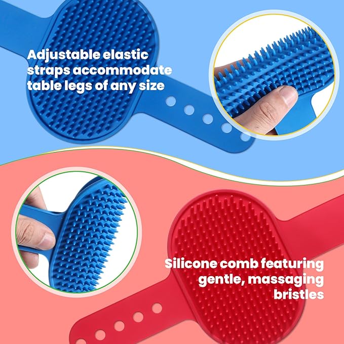 4Pcs Silicone Cat Grooming Brush Set, Multi-Functional Cat Self Groomer for Indoor Cats, Wall Mounted Face Scratchers, Grooming Strap Pad for Sofa & Chair Legs (Blue, Red)-Mewly Pet