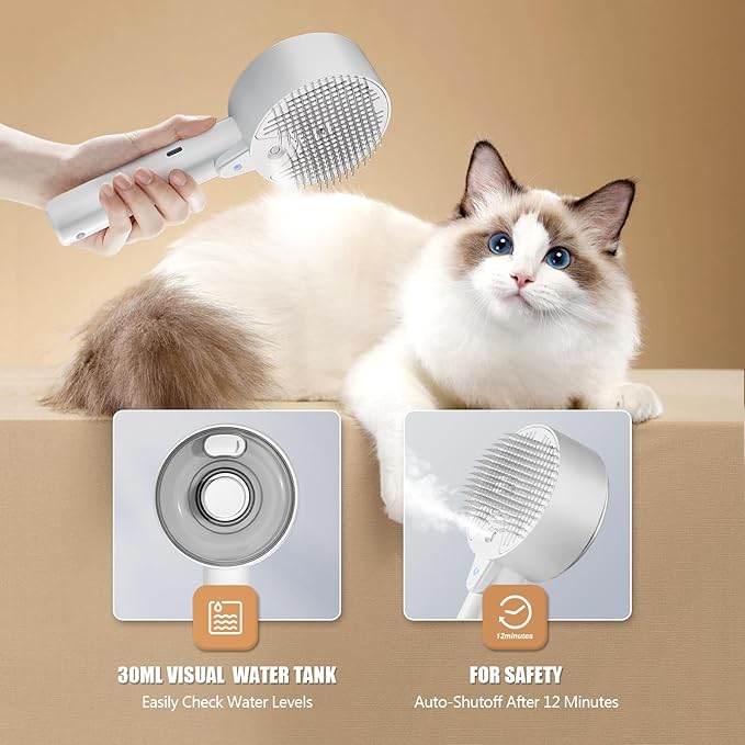 Cloud Care Cat Brush for Indoor Cat Steam Brush for Shedding Spritz Defur Comb for Cats Dogs Steam Brushes for Long Short Hair Cats Dogs Pet Steam Brushes for Massage Grooming Self-Cleaning-Mewly Pet