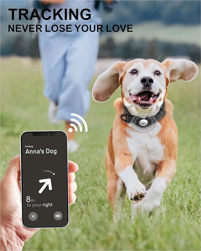 TagME Airtag Dog Collar,Waterproof Reflective Pet Collar with Airtag Holder,Soft Padded and Double D-Rings for Medium Dogs,Black-Mewly Pet