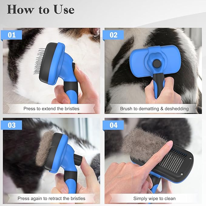 Swihauk Self Cleaning Slicker Brush - Skin Friendly Deshedding Grooming Tool for Dogs & Cats, Suitable for Shedding & Haired Pets, with Pet Supplies Accessories, Blue-Mewly Pet