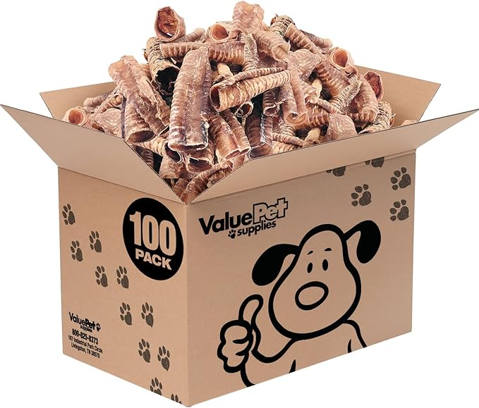 ValueBull Beef Trachea, Premium 5-6 Inch, 100 Count Bulk Pack - Natural Angus Dog Chews with Glucosamine, Chondroitin & Amino Acids-Mewly Pet