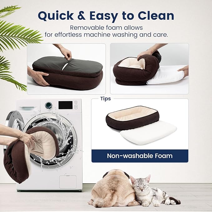 Orthopedic Dog Bed for Medium Size Dog Washable Cover, Egg Crate Foam Cat Bed for Senior Cat,Oval Kennel Bed, Pet Couch Bed with Four Sided Bolster, Removable Washable Cover Non-Slip Bottom, Brown-Mewly Pet