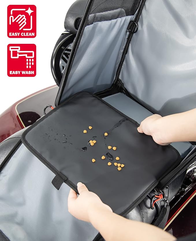 KEMIMOTO Motorcycle Dog Cat Carrier Bags Upgraded for Less Than 20 lbs Pets Carriers Portable Capacity Folding Backpack for Street Glide Road King with Passenger Seat Touring Trike Models Can AMS-Mewly Pet