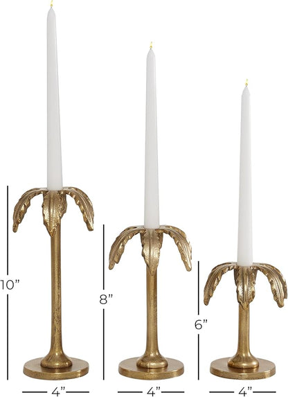 Deco 79 Aluminum Metal Decorative Candle Holder Candle Stand, Set of 3 Candlestick Holder 6", 8", 10"H, Gold