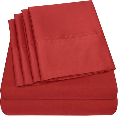 Twin XL Size Bed Sheets - 4 Piece 1500 Supreme Collection Fine Brushed Microfiber Deep Pocket Twin X-Large Sheet Set Bedding - 1 EXTRA PILLOW CASES, GREAT VALUE, Twin XL, Samba Red