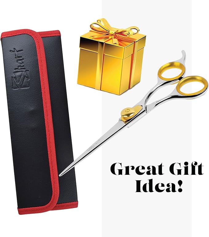 Sharf Gold Touch Pet Grooming Shear | Straight Cat & Dog Grooming Scissors | 7.5 Inch | 440c Japanese Stainless Steel Pet Dog Shearing Scissors | Animal Shears with Removable Comfort Rings-Mewly Pet