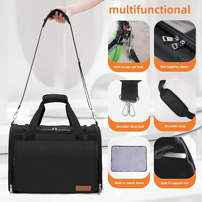 TWDEPART Cat Carrier Backpack - Multifunctional, Firm & Foldable with Roll-Up Shade, Breathable Design Includes Collapsible Bowl & Cushion (Black)-Mewly Pet