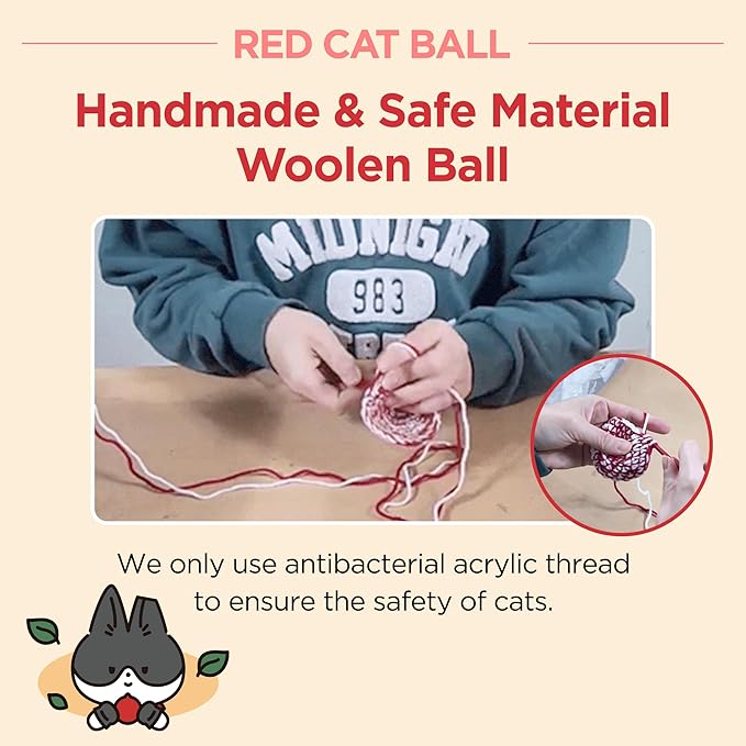 JAYU PET Red Cat Ball [W/O Bell Version] - Handmade Silvervine Cat Toy with Catnip, Interactive Matatabi Ball for Indoor Cats & Kittens, Feline Play Toy & Gift (2.7 inch)-Mewly Pet