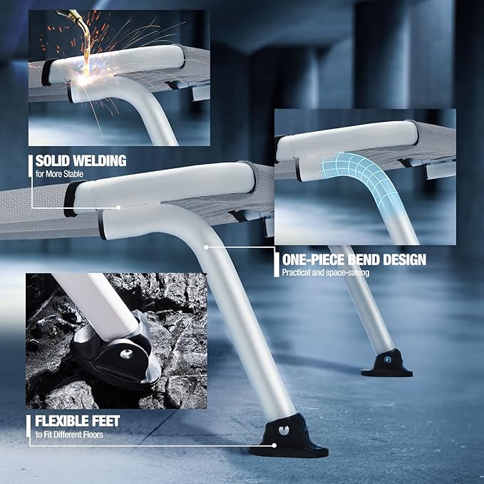 Veehoo Elevated Dog Bed for Outdoor, Cooling Waterproof Raised Dog Cots Beds for Medium Dogs, Curved Off Ground Pet Hammock Cot Lifted for Outside, up to 65lbs, White Legs, Grey 32"-Mewly Pet