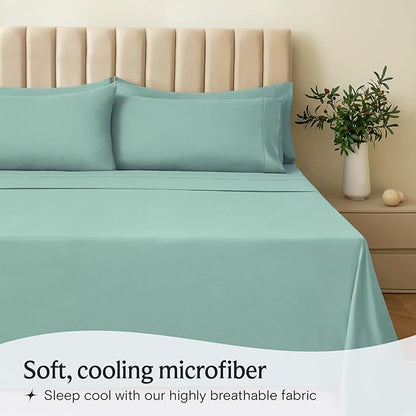 LuxClub 3 PC Sheet Bed Sheets Deep Pockets Wrinkle Free-Kids-Fitted Sheets Machine Washable Hotel Bedding Silky Soft - Light Teal Twin
