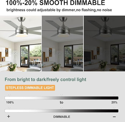YUHAO 60 Inch Brushed Nickel Ceiling Fan with Light and Remote Control.Noiseless,Dimmable,3CCT,6 Speeds Reversible, DC Ceiling Fans for Indoor or Covered Outdoor