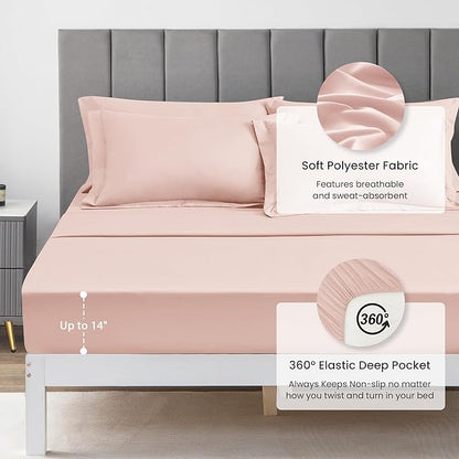 Love's cabin Queen Comforter Set Pink, 7 Pieces Queen Bed in a Bag, All Season Bedding Sets with 1 Comforter, 1 Flat Sheet, 1 Fitted Sheet, 2 Pillowcase and 2 Pillow Sham