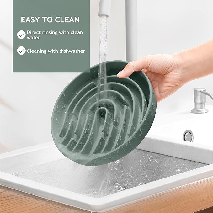 Coomazy Large Silicone Slow Feeder Dog Bowls, Interactive Puzzle Toy for Pets Food Training, Keeps Dogs Busy, Prevents Puppy Overeating (Dark Green, Large: 3.2Cup)-Mewly Pet