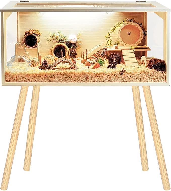 Prolee Hamster Cage with Legs Chew Proof Hamster Habitat Guinea Pig Cages, Hamster House, Hamster Cages and Habitats (32" L x 16" W x 40" H, Thick Wood Roof)-Mewly Pet