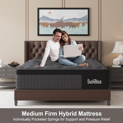 Twin Mattress, 14 Inch Hybrid Mattresses Black with Gel Memory Foam and Individually Pocket Innerspring Euro Top Medium Firm for Motion Isolation, Edge Support, 100 Night Trial