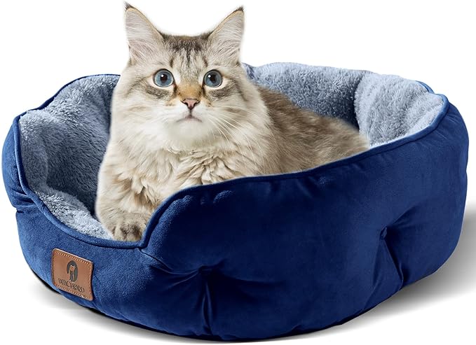 Asvin Medium Dog Bed for Medium Dogs, Large Cat Beds for Indoor Cats, Pet Bed for Puppy and Kitty, Extra Soft & Machine Washable with Anti-Slip & Water-Resistant Oxford Bottom, Blue, 25 inches-Mewly Pet