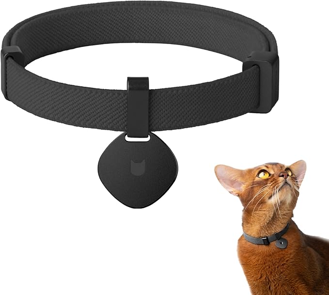 Safety Cat Collar Pro and Tag Set - U.S. IDA Gold Award, Elastic Release Cat Collar Charm Tag, Non Breakaway Cat Collar Adjustable with Charm for Kitten Small Large Cats (Midnight Black, S)-Mewly Pet