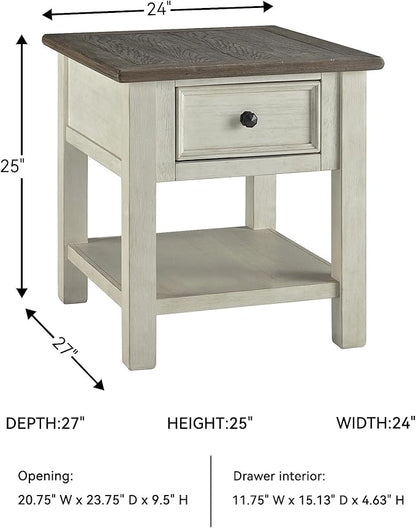 Signature Design by Ashley Bolanburg Farmhouse Square Two Tone End Table, Antique Cream
