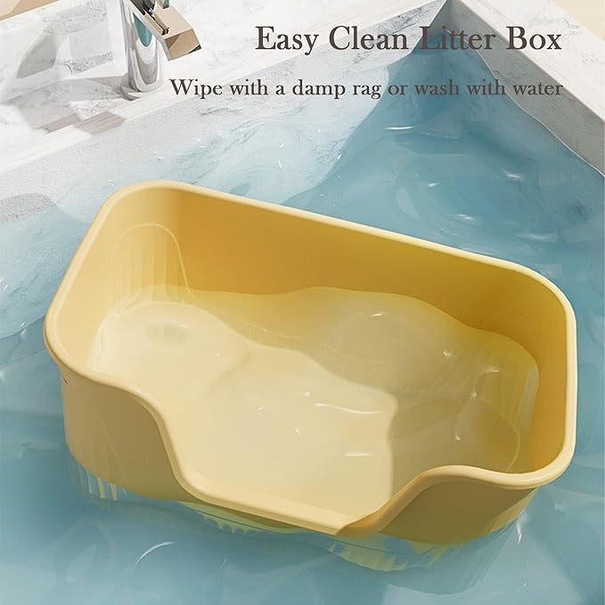 Vealind Jumbo Litter Box, XL Litter Boxes for Big Cats, Extra Large Space, High Sided Litter Pan, Leak-Proof & Anti-Splashing, Easy Clean & Durable (25” * 17” * 13” Yellow)-Mewly Pet