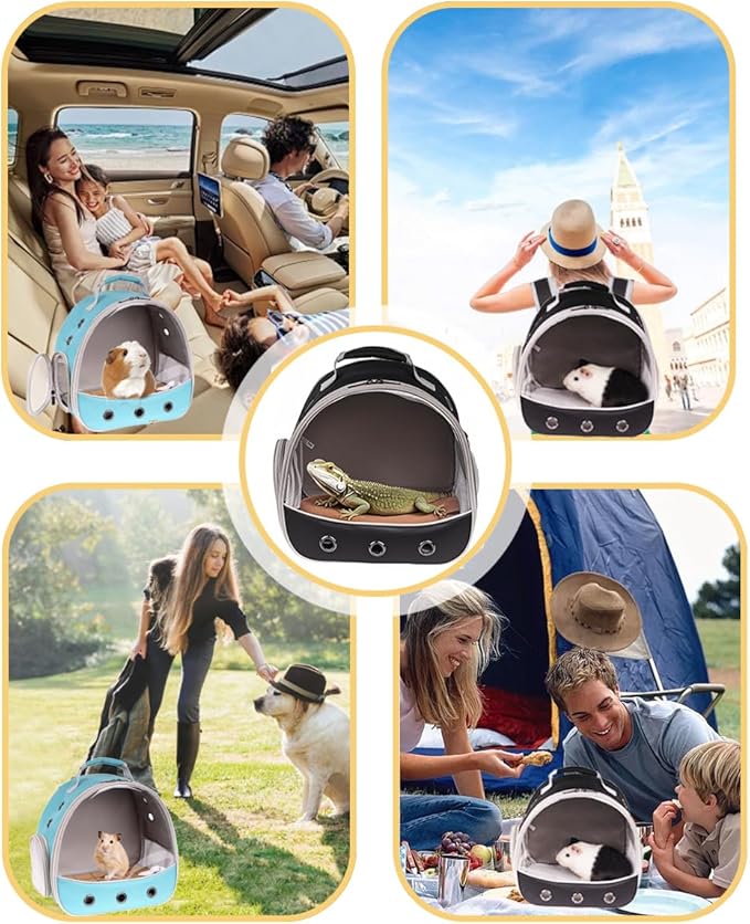 Small Animal Travel Carrier Backpack to Carry and Transport Guinea Pig Birds Bearded Dragon, Clear Front Window, Portable Bag to Transport Hamster Hedgehog-Mewly Pet