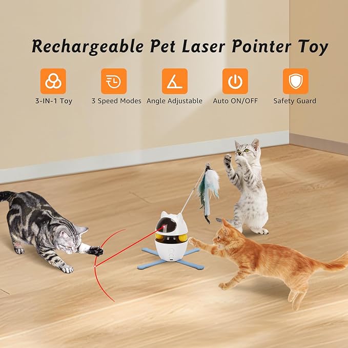 Nobleza 3-in-1 Cat Laser Toy with Feather Trackball, Rechargeable Pet Interactive Pointer Red Light Game, 3 Modes Random Trajectory Motion Activated Boredom Buster for Cat Self Play Home Indoor-Mewly Pet