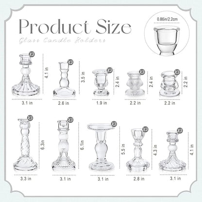 Mumufy 30 Pcs Glass Crystal Taper Candle Holders Clear Glass Candlestick Holder Fit 0.8 Inch Candles Crystal Decorative Candle Stand Centerpiece Table Wedding Dining Party (Classic,Clear)
