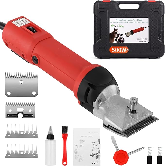DUCKBOY Heavy Duty Clippers for Thick Coats Animals, 500W Professional Electric Shearing Machine for Horse Pony Cattle and Large Dogs Livestocks Grooming, 6 Speed & 2 Detachable Shearing Blades-Mewly Pet