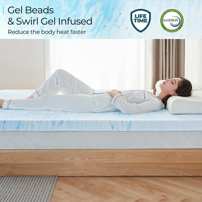 LINSY LIVING 3 Inch Mattress Topper California King, Cooling Gel Infused Swirl Memory Foam, Soft Mattress Topper for Firm Mattress, CertiPUR-US Certified Bed Topper, Cal King Size