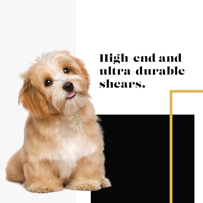 Sharf Gold Touch Pet Grooming Shear | Straight Cat & Dog Grooming Scissors | 7.5 Inch | 440c Japanese Stainless Steel Pet Dog Shearing Scissors | Animal Shears with Removable Comfort Rings-Mewly Pet