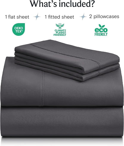 LuxClub 4 PC King Sheet Set, Deep Pockets Wrinkle Free Cooling Bed Sheets Hotel Bedding for Women, Men, Kids & Teens, Includes 1 Fitted Sheet, 1 Flat Sheet and 2 Pillowcases - Silky Soft Dark Grey