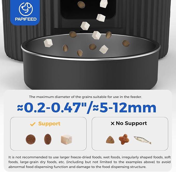 PAPIFEED Automatic Cat Feeder 3.5L/15 Cup 2.4G WiFi Pet Feeder for Dog Work with Alexa & Echo Timed Cat Food Dispenser for Remote Feeding with Stainless Steel Bowl up to 10 Meals Per Day with APP-Mewly Pet