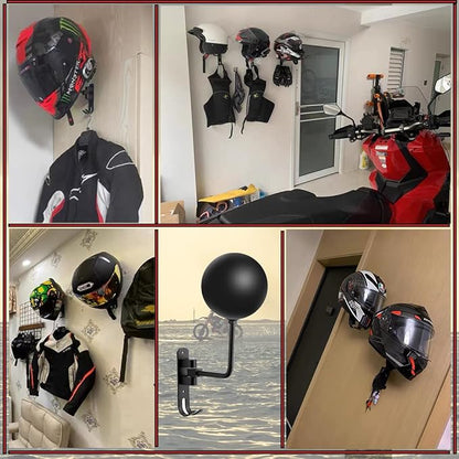 SANGMO 180°Motorcycle Helmet Rack, Rotation Metal Helmet Holder Wall Mounted Helmet Rack Motorcycle with 2 Hooks Helmet Hanger for Motorcycle Bike Coats, Caps, Baseballs, Rugby Helmet (1 pcs)
