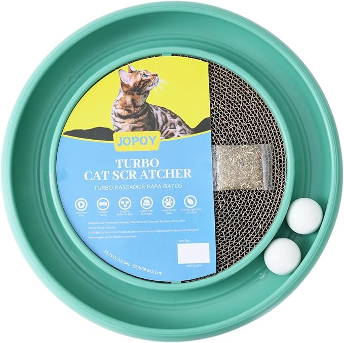 Interactive Cat Scratcher with Two Rotating Balls,Durable Scratch Pad for Indoor Play,Cardboard Cat Scratcher Pad with Cat Toy Ball Track and Catnip,2-in-1 Cat Toy (Green)-Mewly Pet