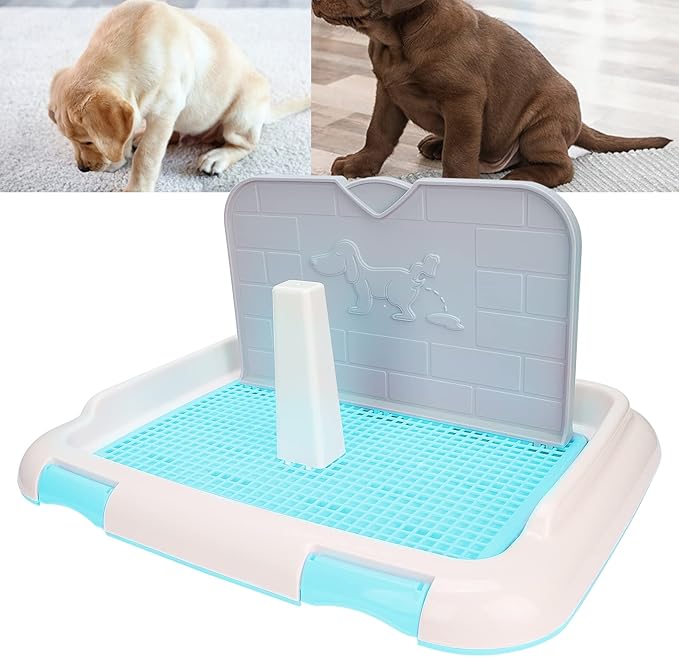 Indoor Dog Potty Tray, Miniature Poodle Dog Pad Holder Tray, Puppy Training Anti Slide Plastic Potty Tray Dog Toilet, Dog Litter Box for Small and Medium Dogs (Blue)-Mewly Pet