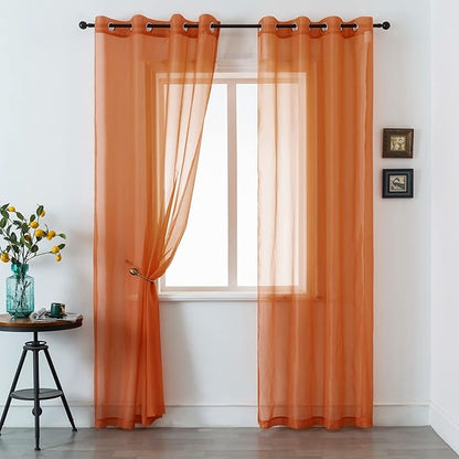 DUALIFE Terracotta Extra Long Curtains for Bedroom 2 Panel Sets Grommet Sheer Curtains for Living Room 52X120 Inches Long 10 FT Rust Burnt Orange Red