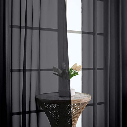 OWENIE Sheer Curtains 84 Inches Long 2 Panels Set, Black Sheer Curtain for Living Room Bedroom, Modern Filmy Rod Pocket Curtains Drapes, 2 Pcs, Each 59 W x 84L, Black