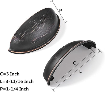 khtumeware 10 Pack 3" Drawer Pulls Oil Rubbed Bronze Cabinet Cup Pulls Kitchen Hardware Cabinet Handles Drawer Handles Knobs 3 inch Hole Center